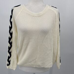 Mak B cream and black Braided Sleeve Sweater